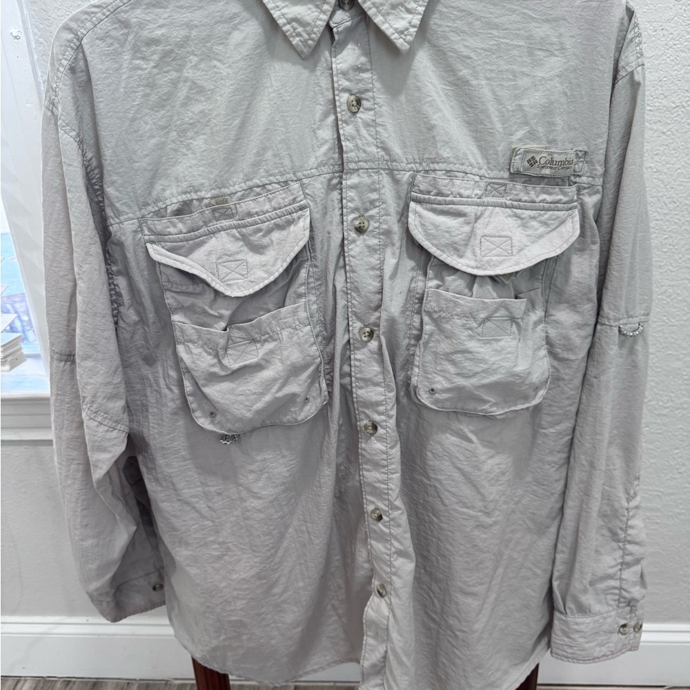 Columbia PFG Tan Long-Sleeve Casual Button-Down Shirt